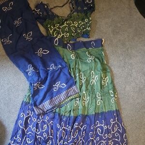 Elegant Green and Blue Embroidered Dress
